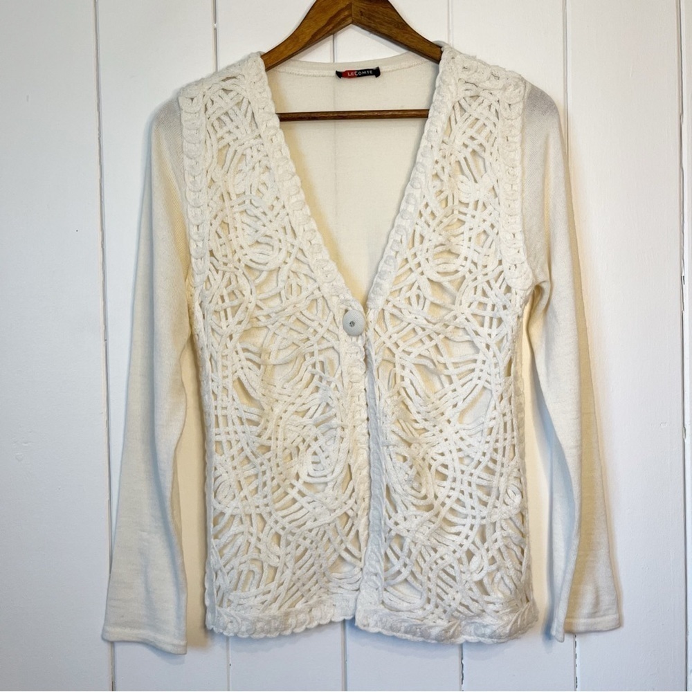 Le Comte Cream Wool Blend Cardigan. Size 8.